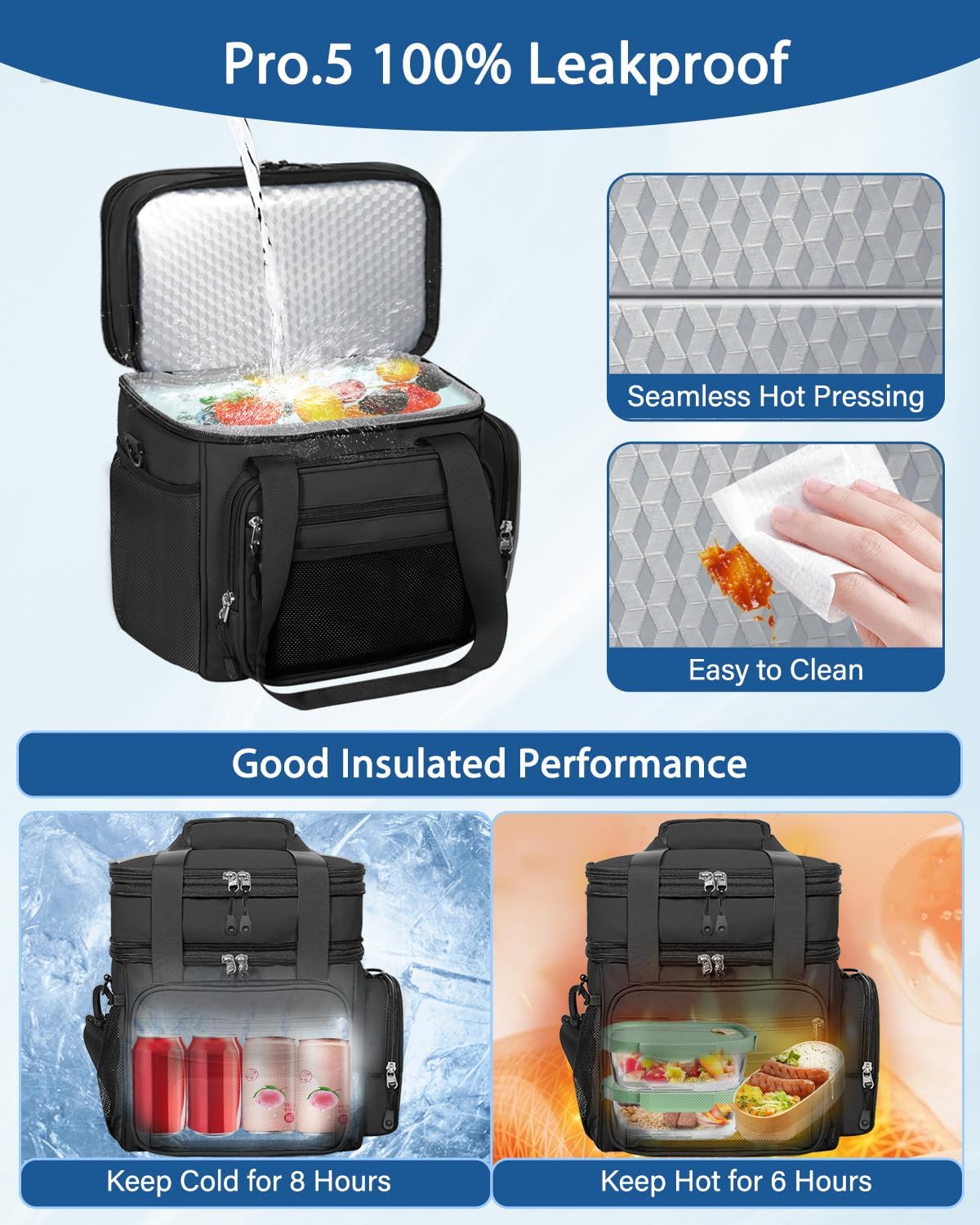 Skiennix Expandable Lunch Box Cooler Bag - Insulated Heavy-Duty Design for Work & Picnics - Black 15L