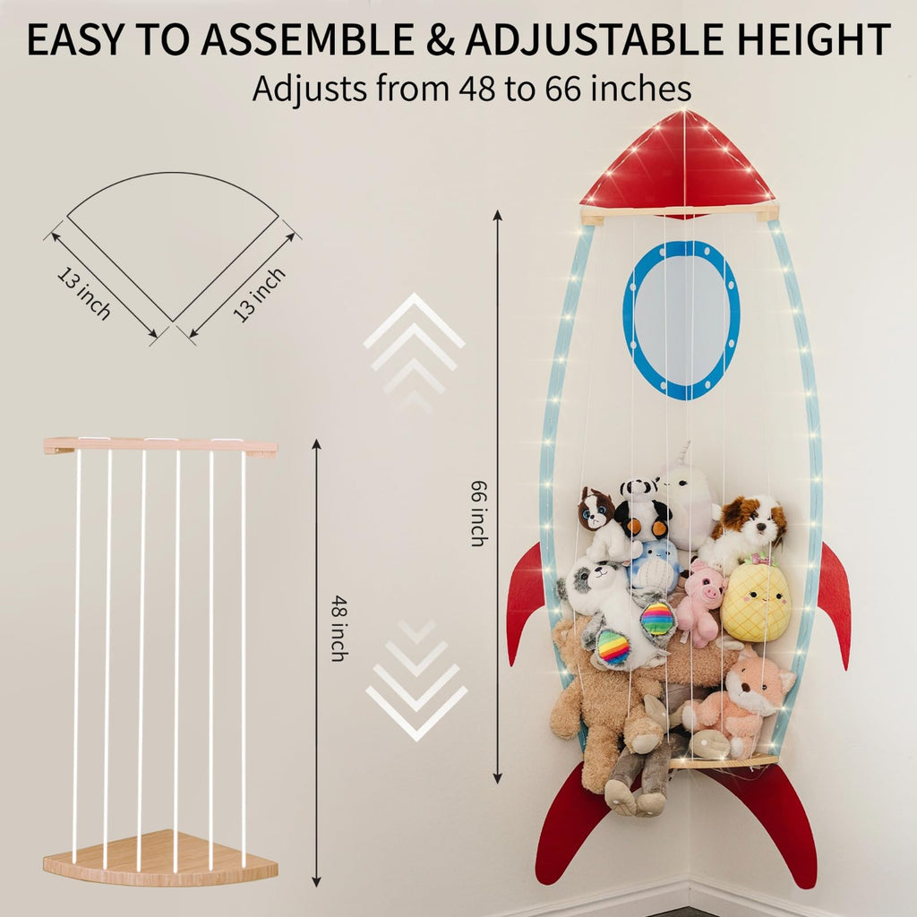 PUTSKA Nursery Furniture Hanging Organizer – Wall Mounted Stuffed Animal Storage for Baby Room, Corner Plush Collection Display & Nursery Organization System, Space-Saving Vertical Storage - Spaceship