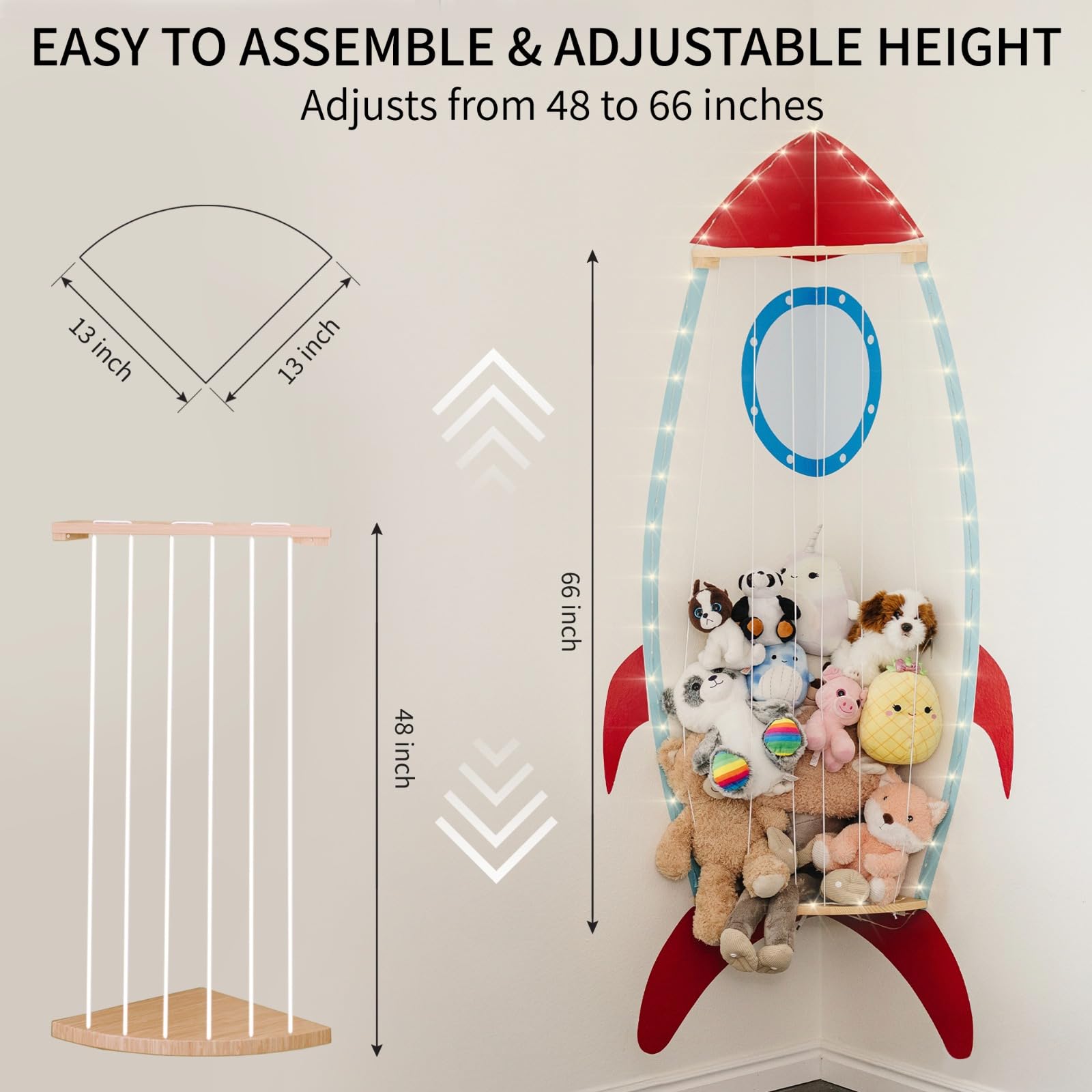 PUTSKA Nursery Furniture Hanging Organizer – Wall Mounted Stuffed Animal Storage for Baby Room, Corner Plush Collection Display & Nursery Organization System, Space-Saving Vertical Storage - Spaceship