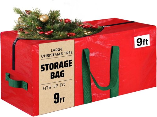 Christmas Tree Storage Bag - Fits 9 Ft Artificial Trees | Waterproof, Durable Handles & Zipper, Red