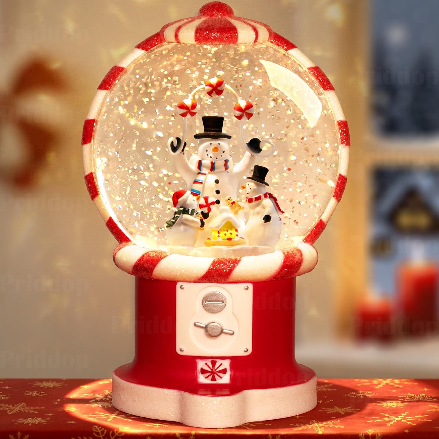 Priddop Snowman Snow Globe | Musical Christmas Decoration - 7.8 Inch USB/Battery Operated Glitter Gift