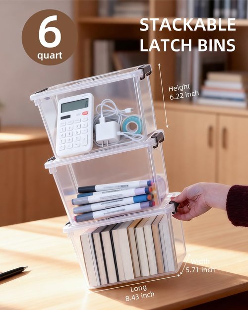 CITYLIFE Clear Plastic Storage Bins - 4 Pack with Latching Lids & Handles | Stackable Organizers for Toys, Crafts, Tools