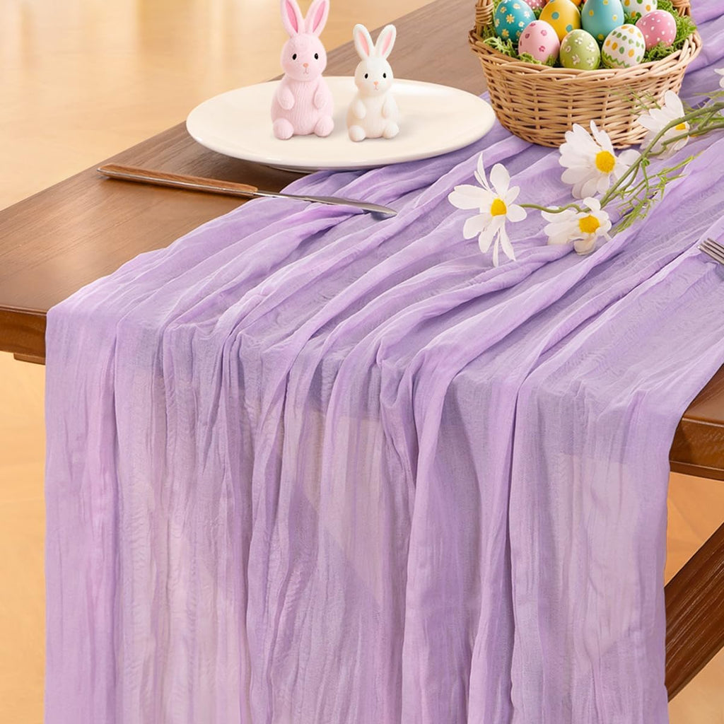 Socomi Cheesecloth Table Runner - Lilac Purple 120 Inch | Boho Rustic Decor for Weddings & Events