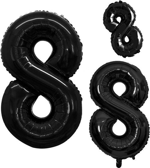GOER Black Foil Number 8 Balloons - Huge 42" & 32" Birthday Party Decorations | 3-Piece Set