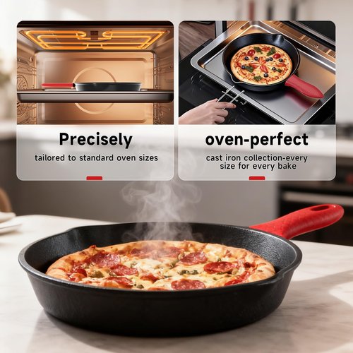 Cast Iron Skillet 3 Piece Set, Cookware Set 6, 8, 10 Inches, for Frying, Saute, &More, Easy Use in the Oven, Stove, Grill, or Campfire, Black, with Silicone Handle Grip Covers