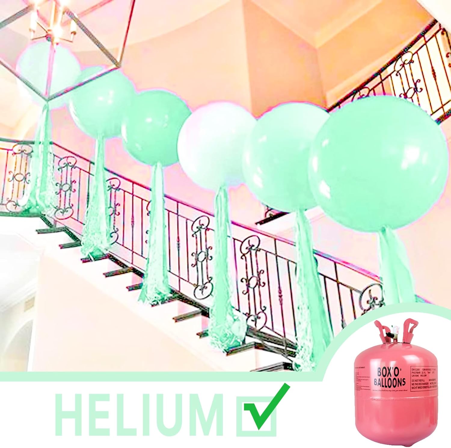 PartyWoo Mint Green Jumbo Balloons - 36 Inch Pastel Green for Birthday, Baby Shower & Graduation Decor