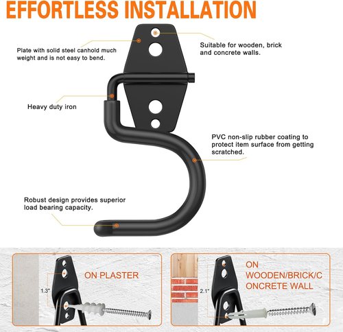 HUPBIPY Heavy-Duty Metal Garage Hooks - 6 Pack S Hooks for Tool Hangers & Garden Storage