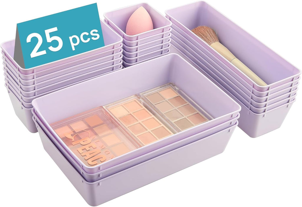 Vtopmart 25 PCS Plastic Drawer Organizers - Versatile Storage Bins for Bathroom, Makeup & Kitchen