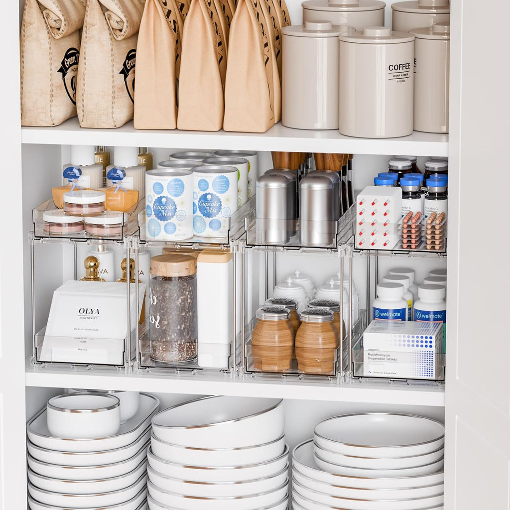 Yieach 4 Set Bathroom Organizers - 2 Tier Clear Under Sink & Medicine Cabinet Storage | Ideal for Kitchen & Pantry