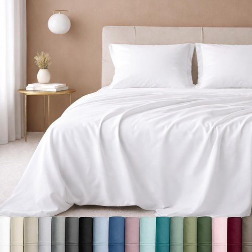 California Design Den Queen Sheet Set - Luxury 600 Thread Count Sateen, 100% Cotton Deep Pocket Sheets - White