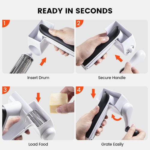 ANJUKE Rotary Cheese Grater with Handle, Manual Hand Crank Shredder with 2 Stainless Steel Drums (Fine & Coarse), Dishwasher Safe Grinder for Parmesan, Chocolate, Nuts & Kitchen Prep