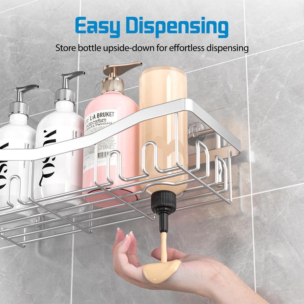 Youvip Adhesive Shower Caddy - Rustproof No-Drill Bath Organizer Set | 5-Pack Silver Shelves with Soap & Toothbrush Holder
