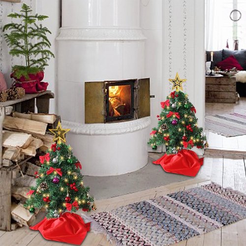 Juegoal 2 Pack Mini Christmas Tree Set - 24 Inch Tabletop Artificial Trees with 50 LED Lights & Ornaments