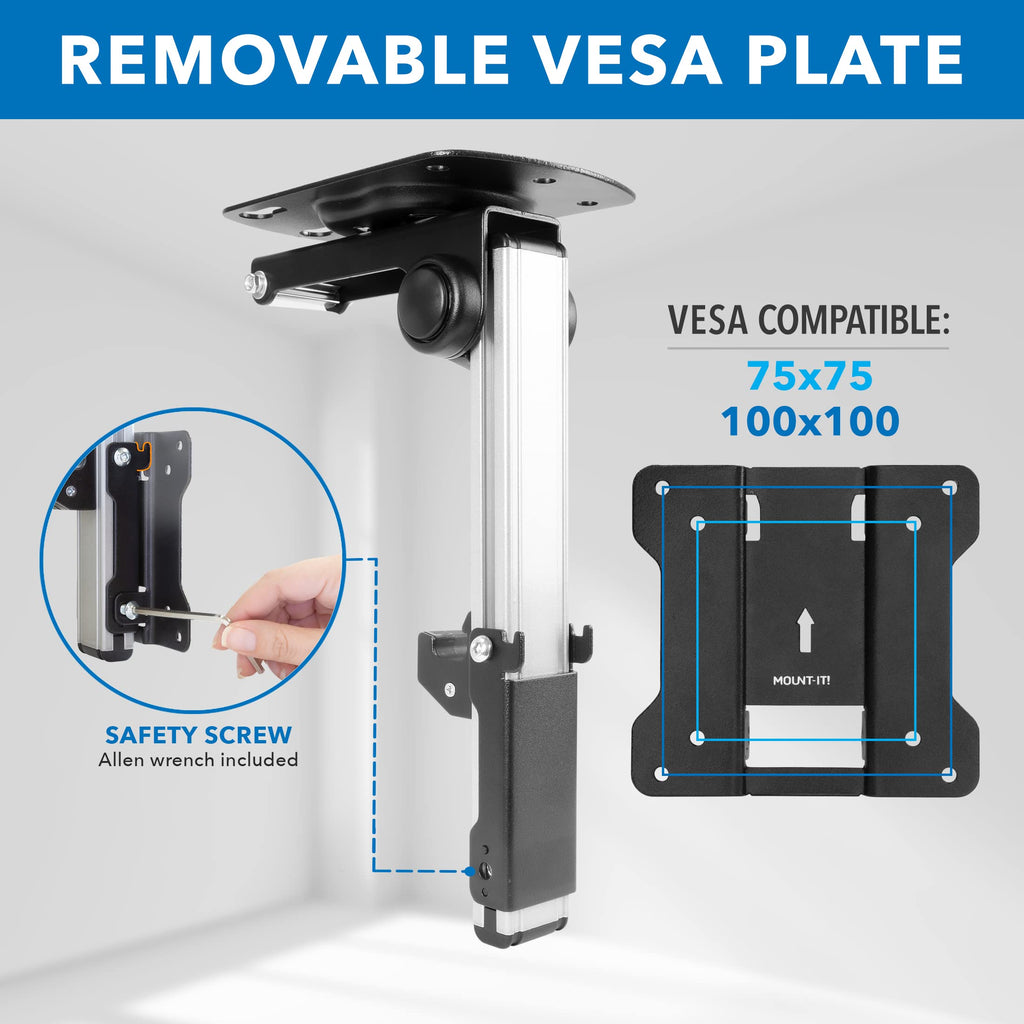 Mount-It! Folding Ceiling TV Mount | Flip Down and Under Cabinet TV Bracket for Compact Screens 13-27 Inch | Space-Saving Tilt and Swivel Design | Adjustable Height | VESA 75x75, 100x100 | Max 44 lbs