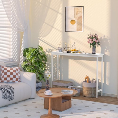 VASMIA Console Table, Entryway Table, Narrow Sofa Table, 39" Bamboo Hallway Table for Entryway, Living Room, Bedroom, Foyer, White