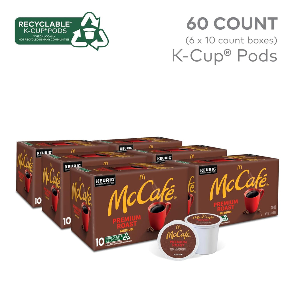 McCafe Premium Roast Coffee - Medium Roast Single Serve K-Cup Pods | 60 Count (6 Packs of 10)
