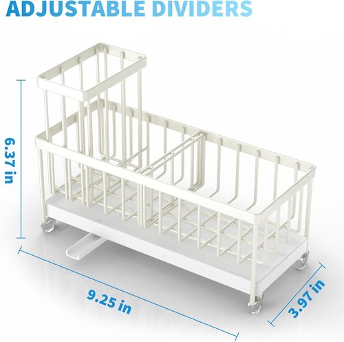 Cisily Kitchen Sink Caddy Organizer - Rustproof 304 Stainless Steel Sponge Holder (Cream, 9.25″)