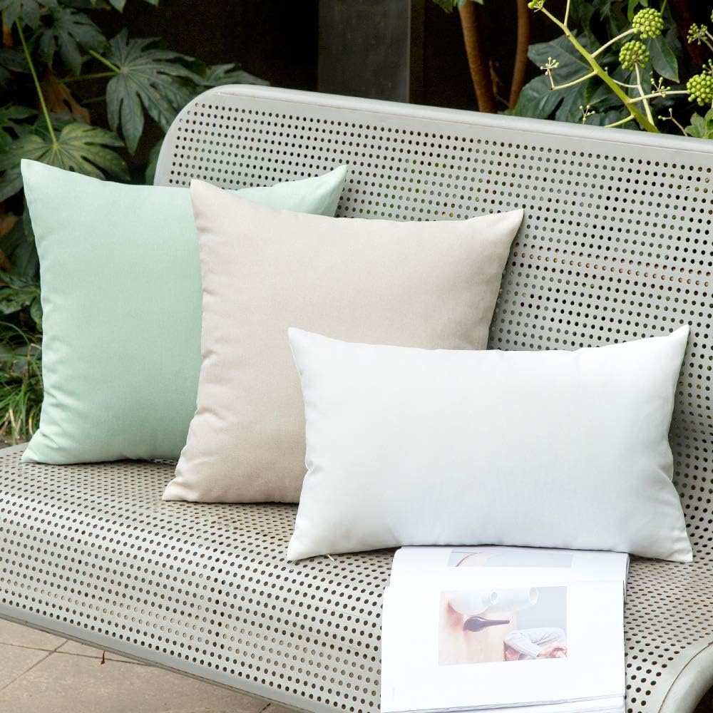 MIULEE Decorative Outdoor Throw Pillow Covers - Waterproof Faux Linen Cushion Cases | 16x16 Inch Beige (Pack of 2)