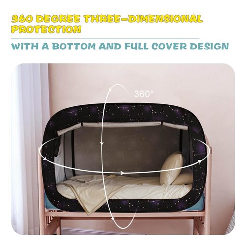 Poray Pop Up Baby Bed Tent Privacy Tent for Toddler Sleeping with 2 Zipper Doors,Breathable Mesh Windows and Portable Carry Bag (Starry Constellation)