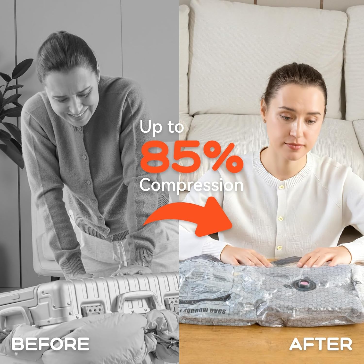 Skiennix Vacuum Bags for Clothing - 15 Pack with Rechargeable Air Pump | Space Saver for Travel & Luggage
