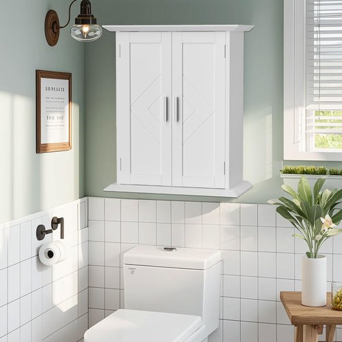 VECELO Medicine Cabinet Bathroom Wall Mount Storage with Adjustable Shelf and 2 Doors, White
