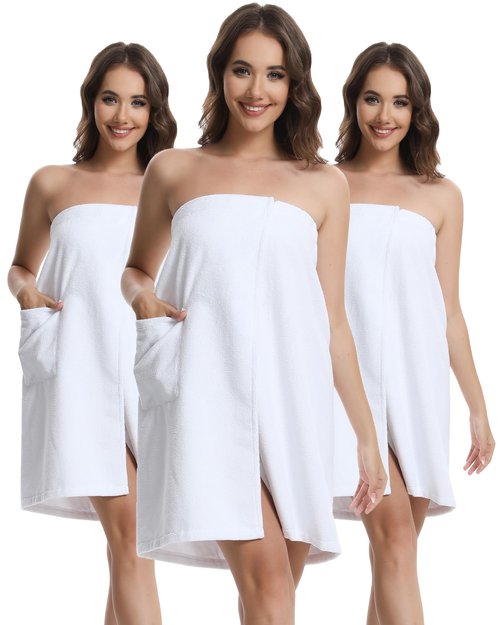 Xeoxarel 3 Pack Towel Wraps for Women, Lightweight Soft Bath Towel Robe, Comfortable Bathrobe, Perfect for Spa, Sauna, and Pool White