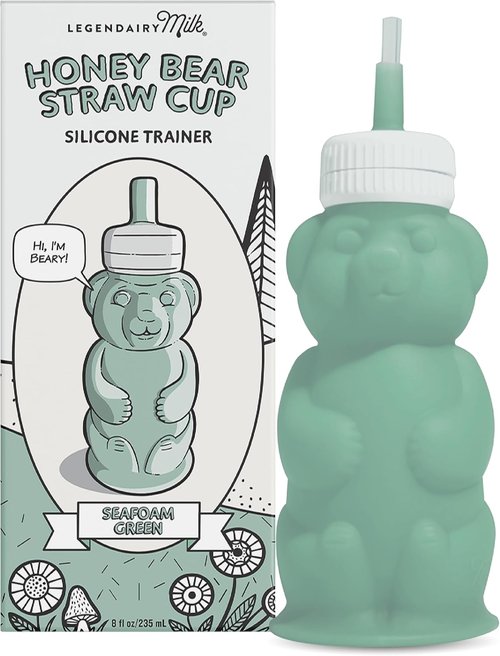 Legendairy Milk Honey Bear Straw Cup - Leak Resistant Silicone Sippy Cup for Toddlers | 8 oz, Green, BPA Free