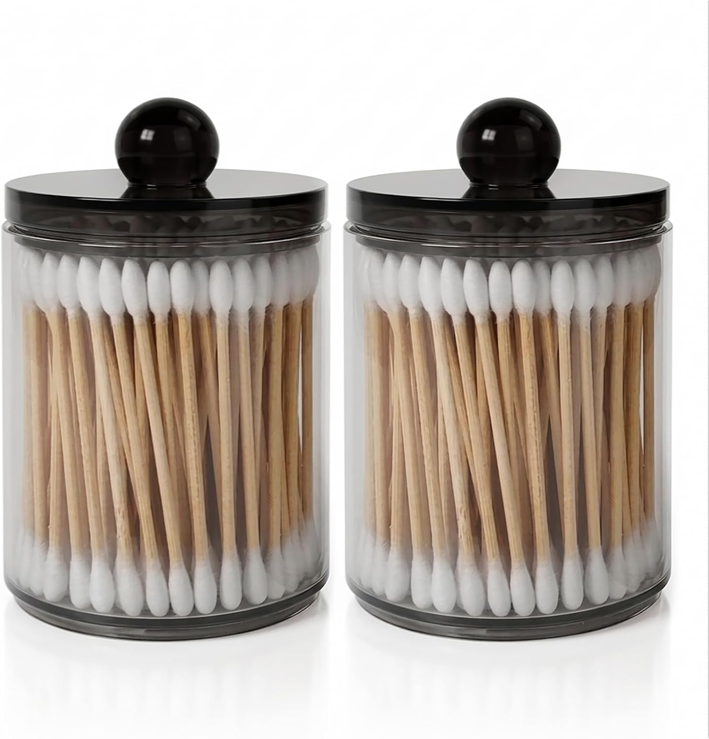 Skiennix 2-Pack Black Plastic Qtip Holder - Stylish Bathroom Vanity Organizer for Cotton Swabs & More