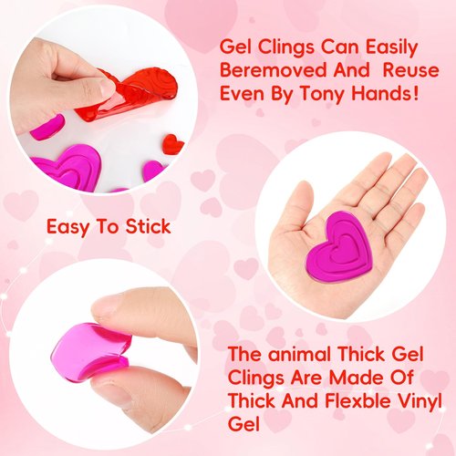 MARFOREVER 6 Sheets Valentine's Day Gel Window Clings, Heart Thick Gel Clings Pink Red Love Themed Valentine Window Stickers Decals for Classroom Office School Home Gift Giving Supplies