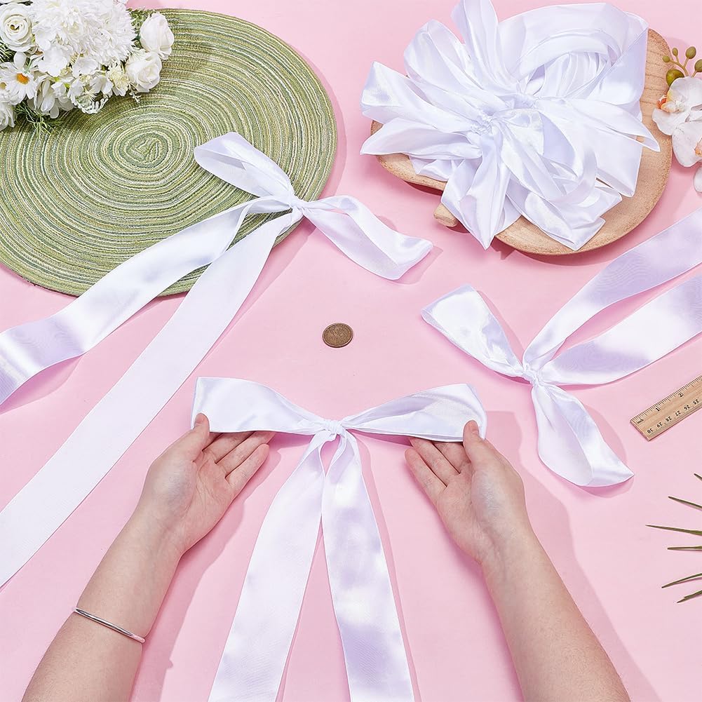 OLYCRAFT Large Ivory Satin Wedding Ribbon Bows - 50Pcs Chair Decorations for Bridal Showers & Ceremonies | 9.8 x 45.3 Inch
