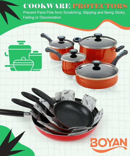 BOYAN Pot and Pan Protectors for Stacking, Set of 6 & 3 Sizes, Felt Pan Separators Dividers Pads for Space Saving, Pot Protectors for Stacking and Protecting Your Cookware