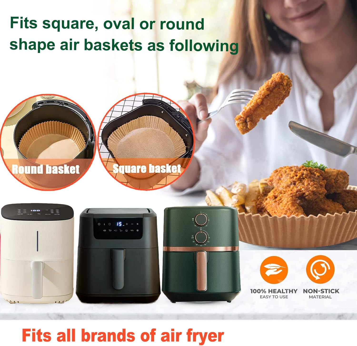 Ninja Power XL Air Fryer Disposable Paper Liners - 200 Pcs, 9-Inch Round Parchment for 4/5/6 Qt Fryers