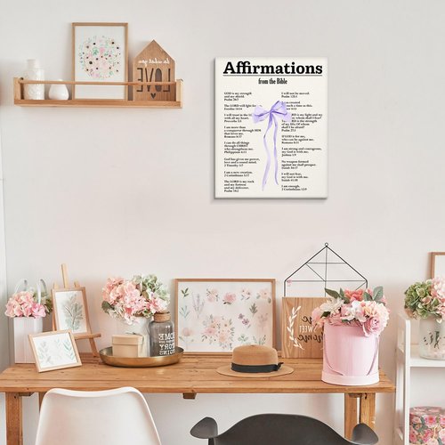 DSHFG Coquette Bible Verses Wall Art - Framed Christian Canvas Decor with Purple Bow | 14x11 Inch