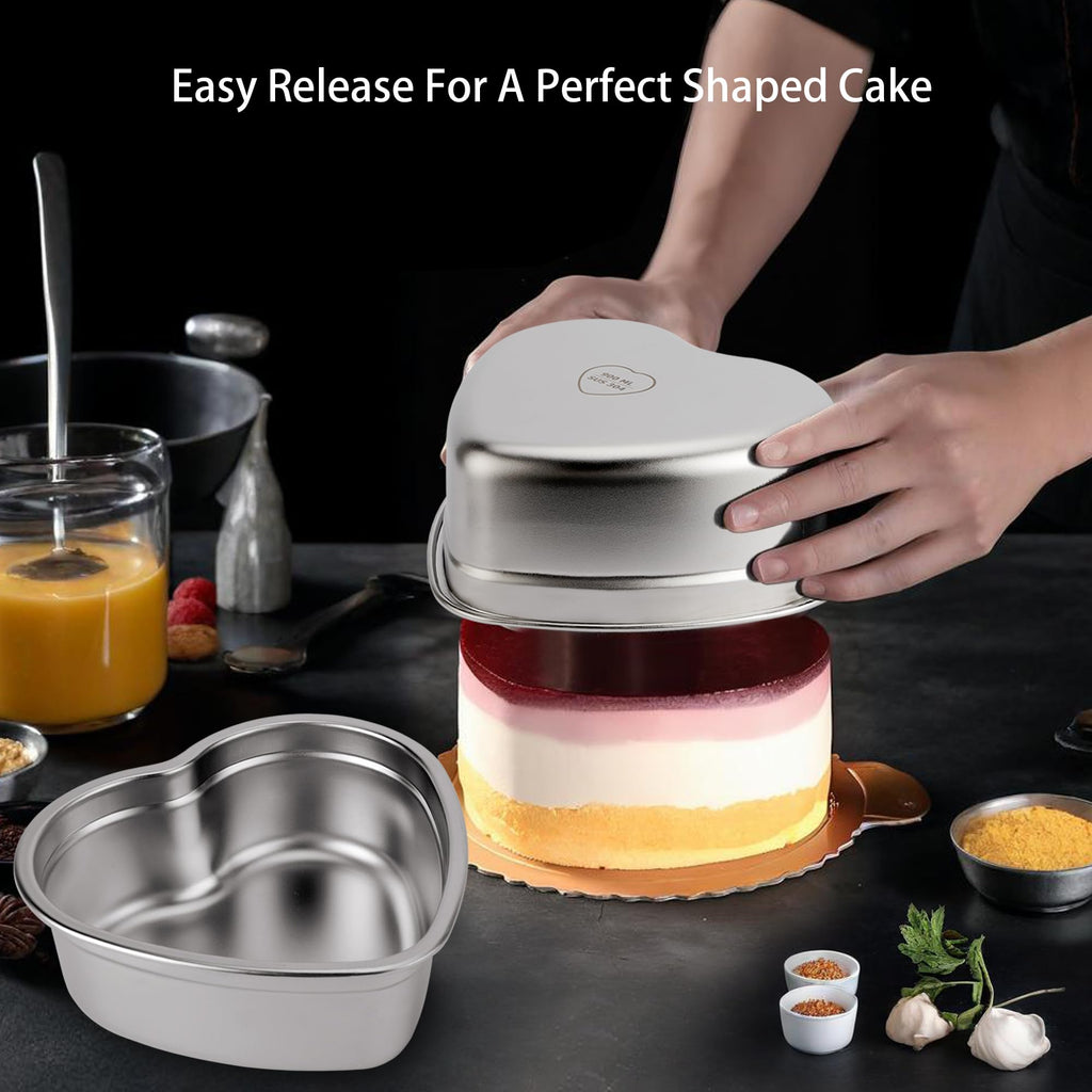Heart Shaped Cake Pans Set of 2, 8 Inch Heart Cake Pan with 60PCS Parchment Paper, Nonstick Stainless Steel Baking Pans for Valentine's Day/Birthday/Wedding/Halloween/Thanksgiving, Dishwasher Safe