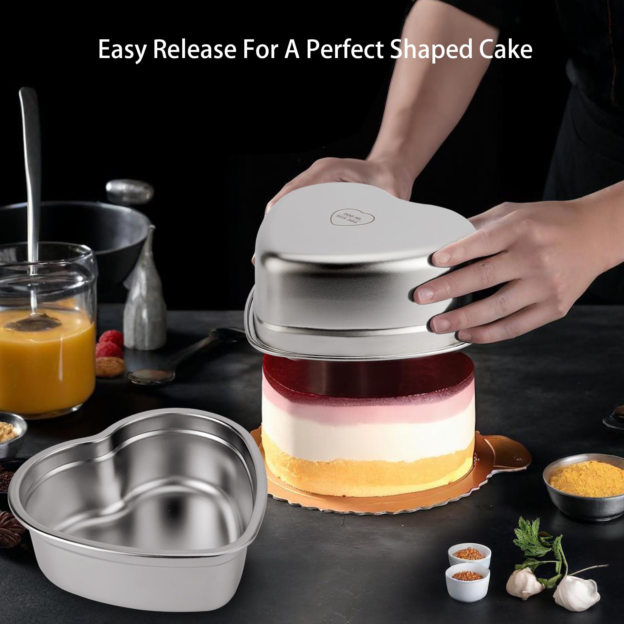 Heart Shaped Cake Pans Set of 2, 8 Inch Heart Cake Pan with 60PCS Parchment Paper, Nonstick Stainless Steel Baking Pans for Valentine's Day/Birthday/Wedding/Halloween/Thanksgiving, Dishwasher Safe
