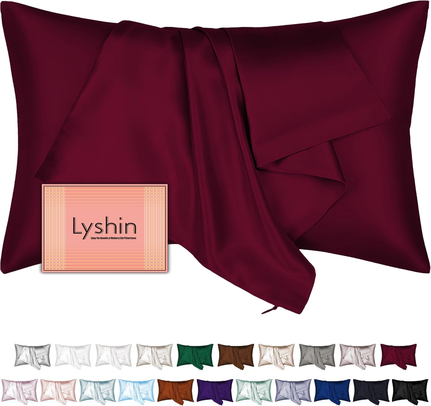 Skiennix Mulberry Silk Pillowcase - Soft & Breathable Standard Size with Hidden Zipper | Burgundy Red