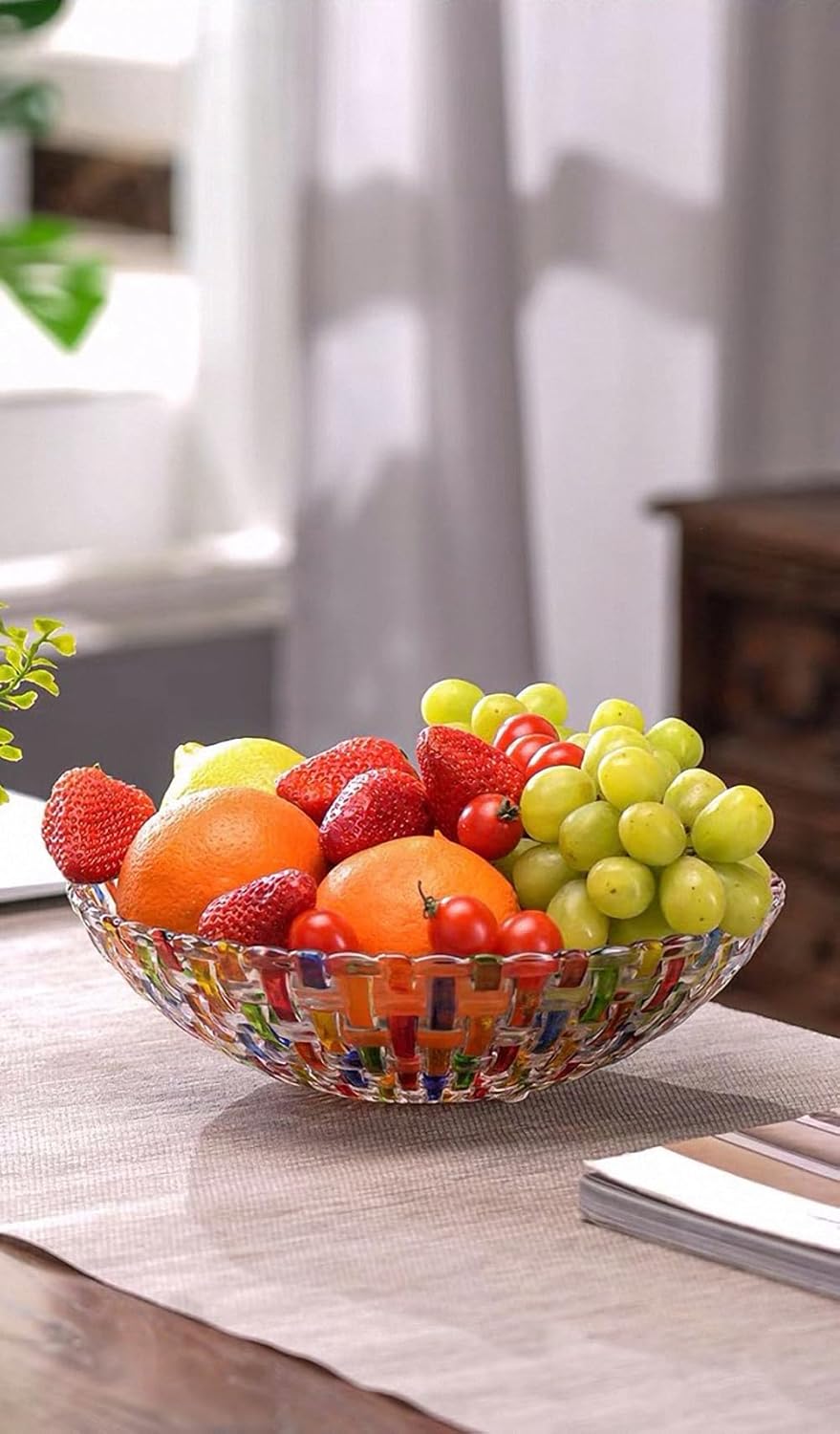 MAGCOLOR Hand-Painted Colorful Woven Glass Crystal Salad & Fruit Bowl - Perfect Centerpiece for Home & Events
