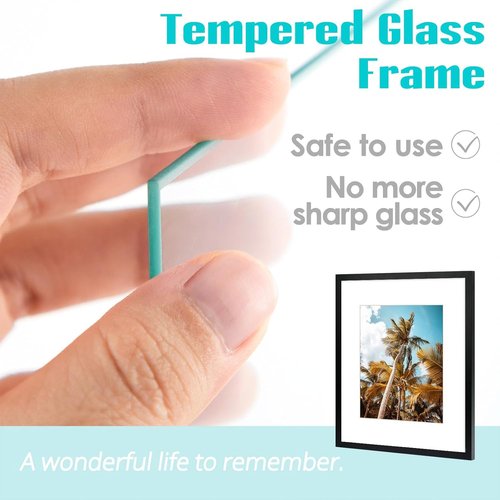 Frametory 16x20 Black Picture Frame - High-Definition Real Glass - Fits 11x14 Photos with Mat