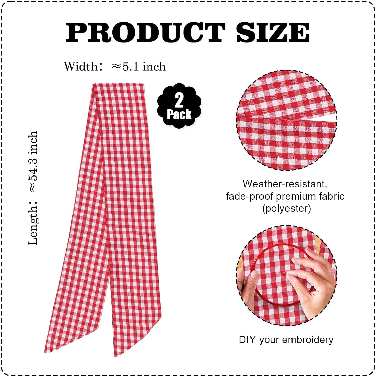 Regine Switzerland Wreath Sash 2-Pack - Red White Checkered Plaid Bow Ribbon for Holiday Decor (5.12" x 54.33")