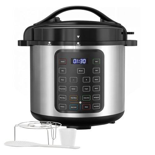 Simple Deluxe 16-in-1 Electric Pressure Cooker, 8QT Stainless Steel & Non-Stick Multi Cooker for Slow Cook, Meat Stew, Cake, Porridge, Multigrain, Dishwasher Safe, Silver