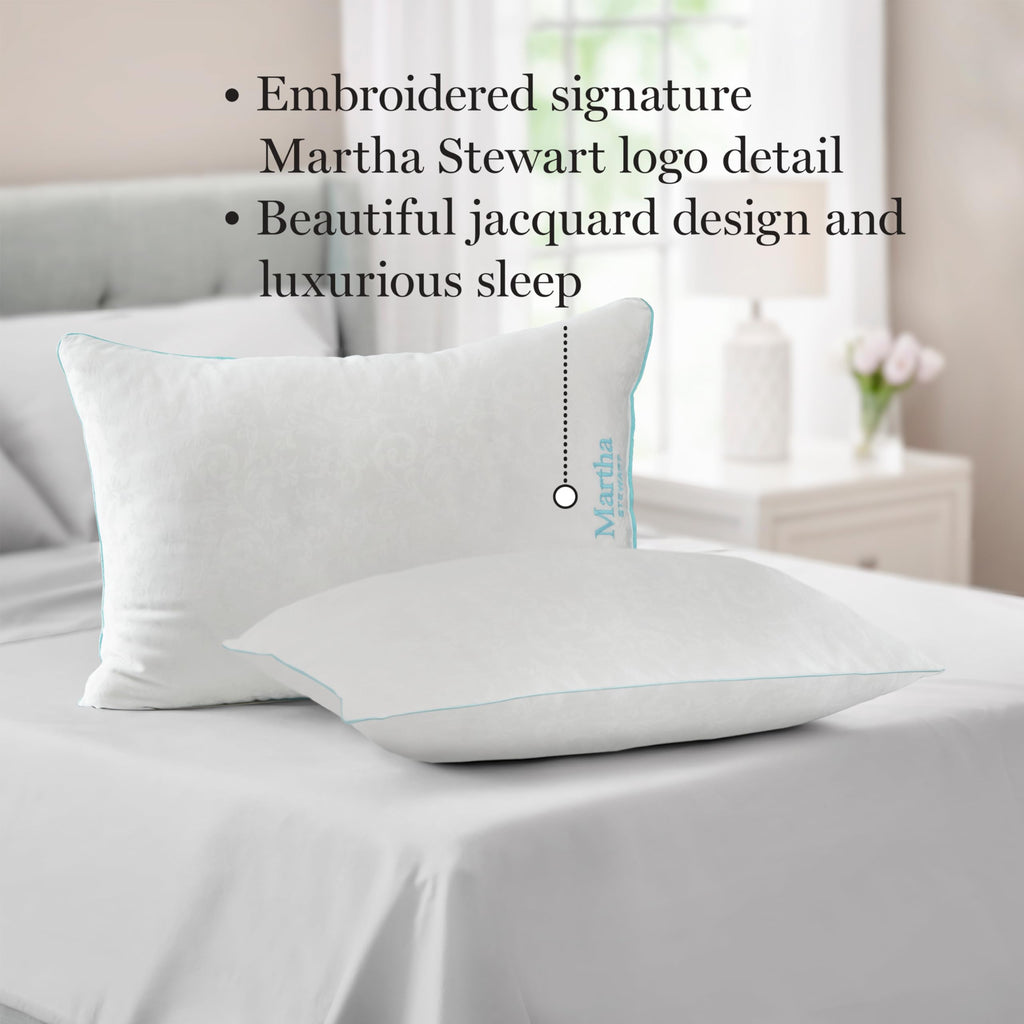 Martha Stewart Heriloom Jacquard Down Alternative Pillows, King Size Set of 2 - Medium Support for Stomach, Back and Side Sleepers