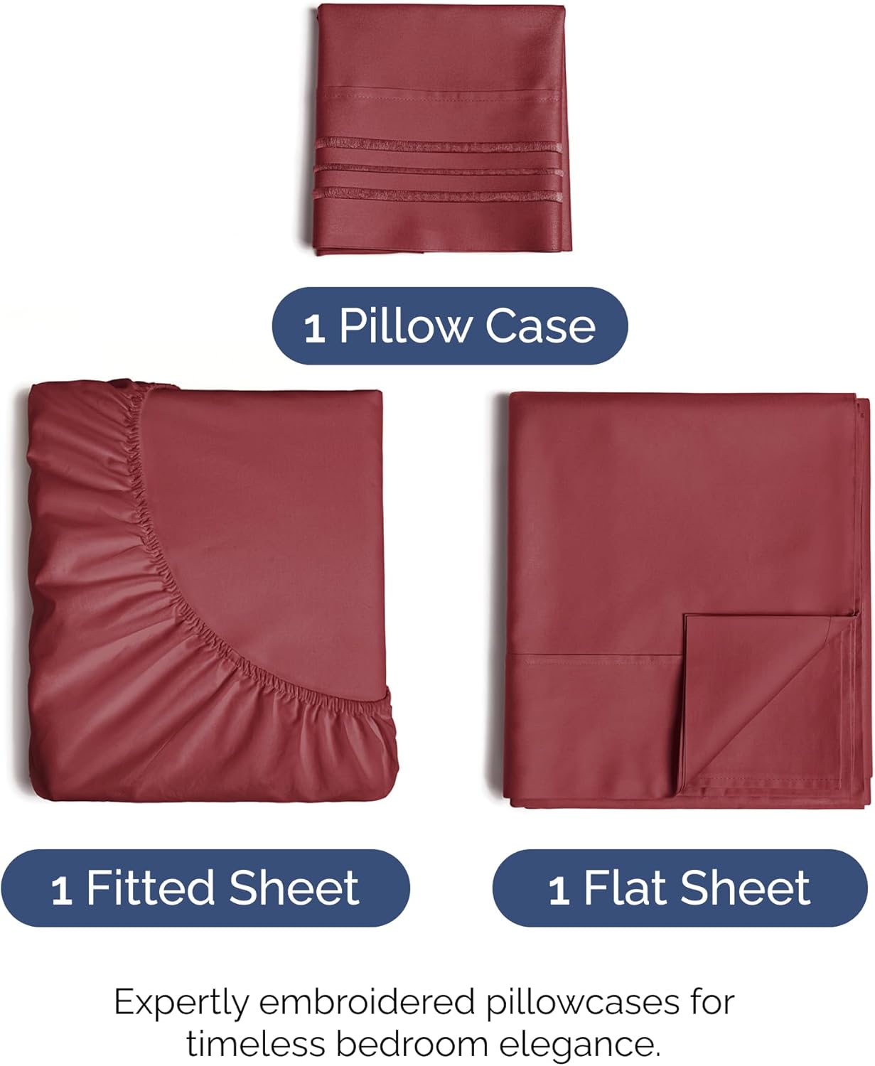 Regine Switzerland Twin Size 3-Piece Sheet Set - Comfy Cooling Bedding - Ultra-Soft, Deep Pockets, Wrinkle-Free - Burgundy