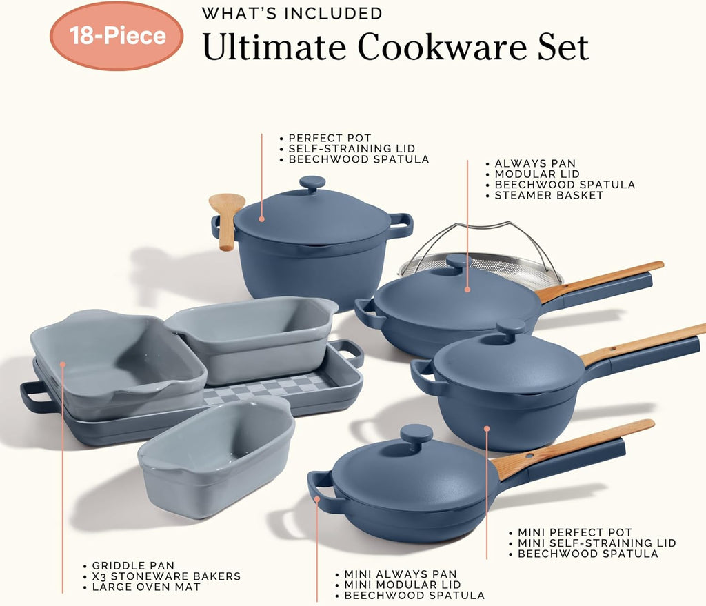 Our Place Ultimate Cookware Set - 18-Piece Multifunctional Nonstick Set | Toxin-Free | Blue Salt