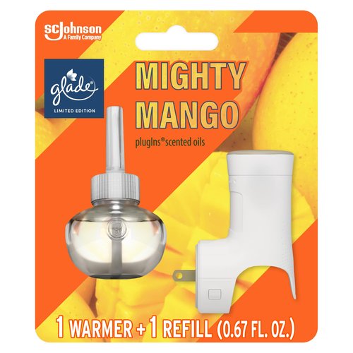Glade PlugIns Scented Oil Air Freshener, Starter Kit, Mighty Mango Limited Edition, 1 Warmer + 1 0.67 oz Refill