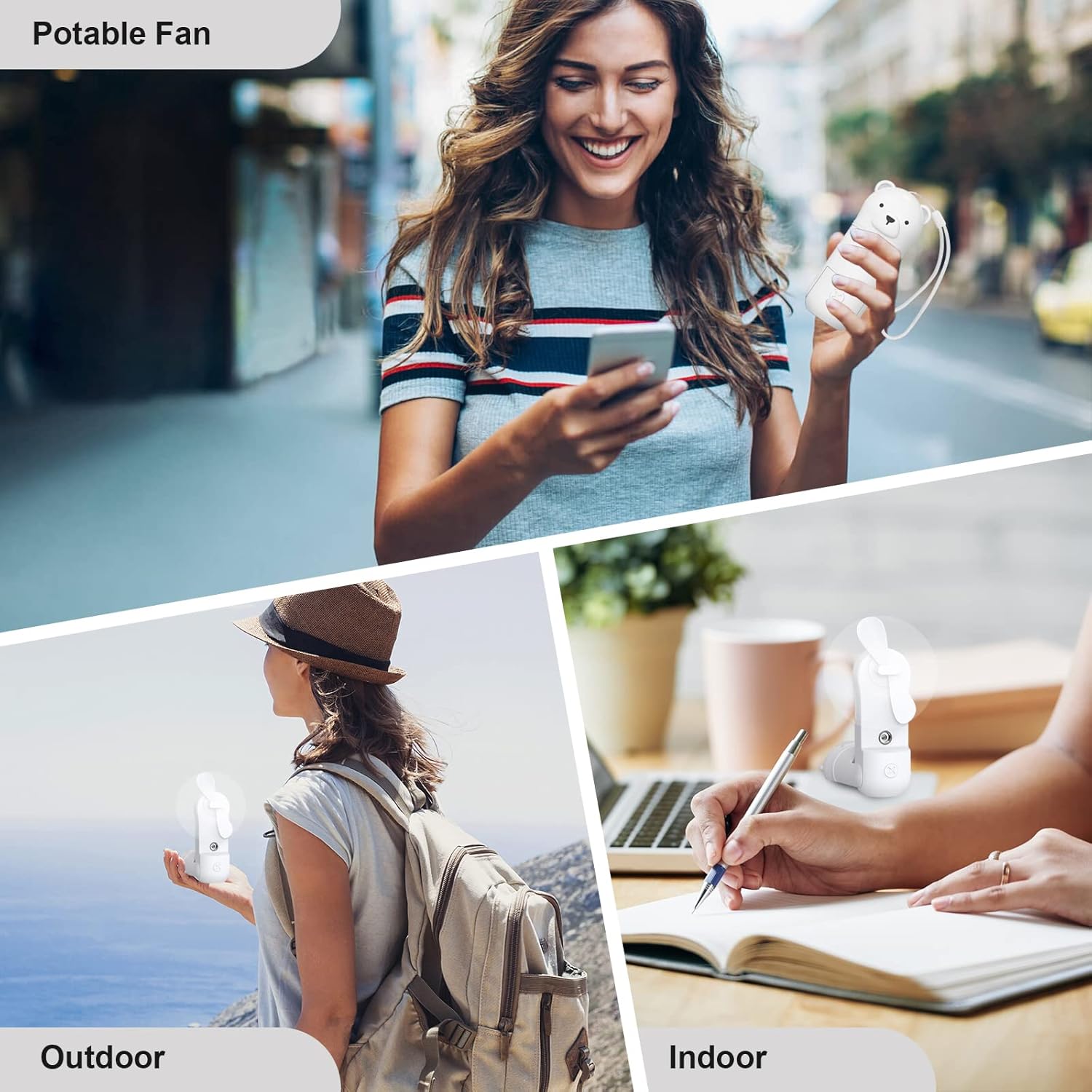 Skiennix Portable Misting Fan - Mini Handheld Fan with Rechargeable Battery & 3 Speeds | Travel-Friendly White
