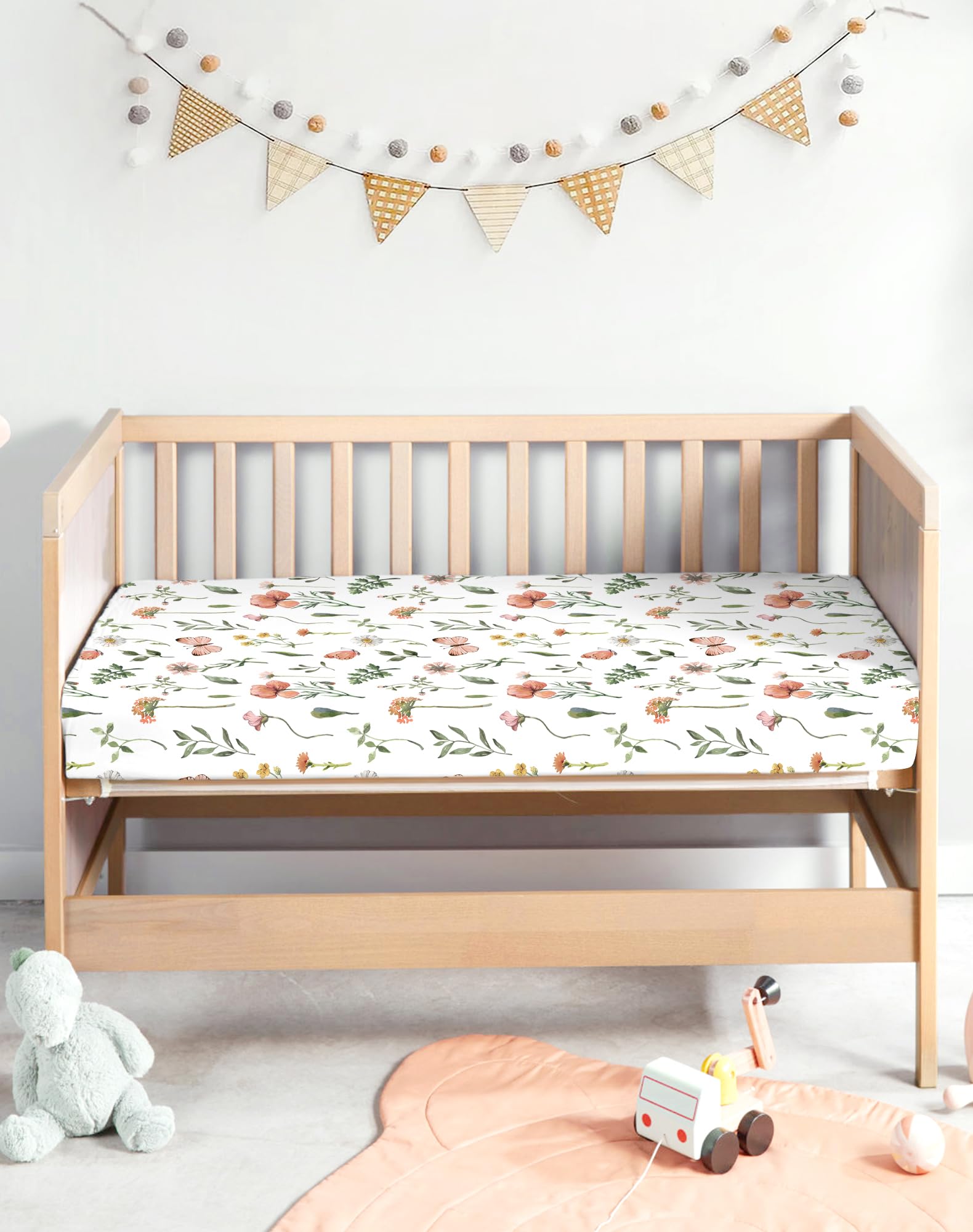 Pack and Play Sheets 2 Pack, Fitted Jersey Knit Mini Crib Sheets for Baby Boys and Girls, Compatible with Graco Pack N Play and Mini Crib Mattress (Butterfly Garden, Pack N Play/Mini Crib Sheets)