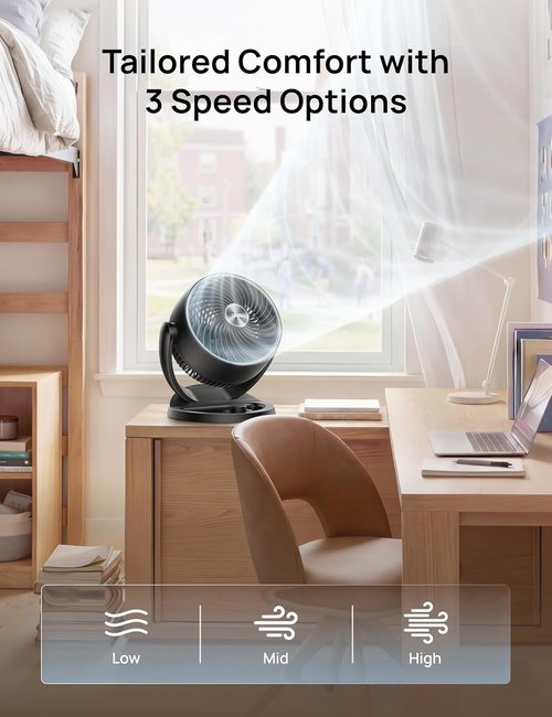 DREO 12-Inch Table Fan - 70ft Powerful Airflow & 25dB Quiet Operation | 120° Adjustable Tilt, 3 Speeds