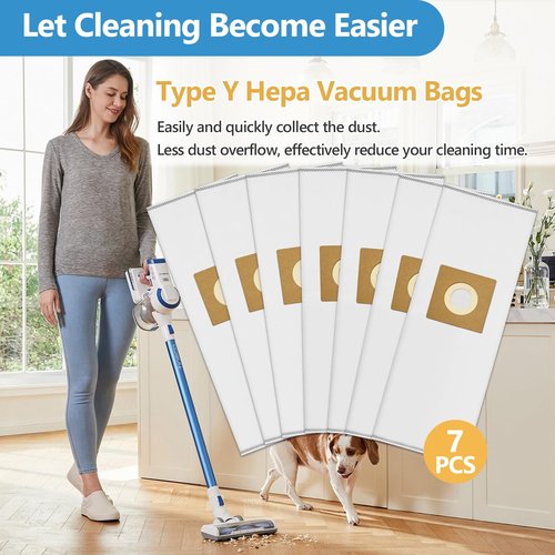 7 Pack Type Y HEPA Vacuum Bags Compatible with Hoover Style Y, Z, YZ Upright Vacuums, WindTunnel Uprights, Replace Part 4010100Y, AH10040, 902481001, AH10165