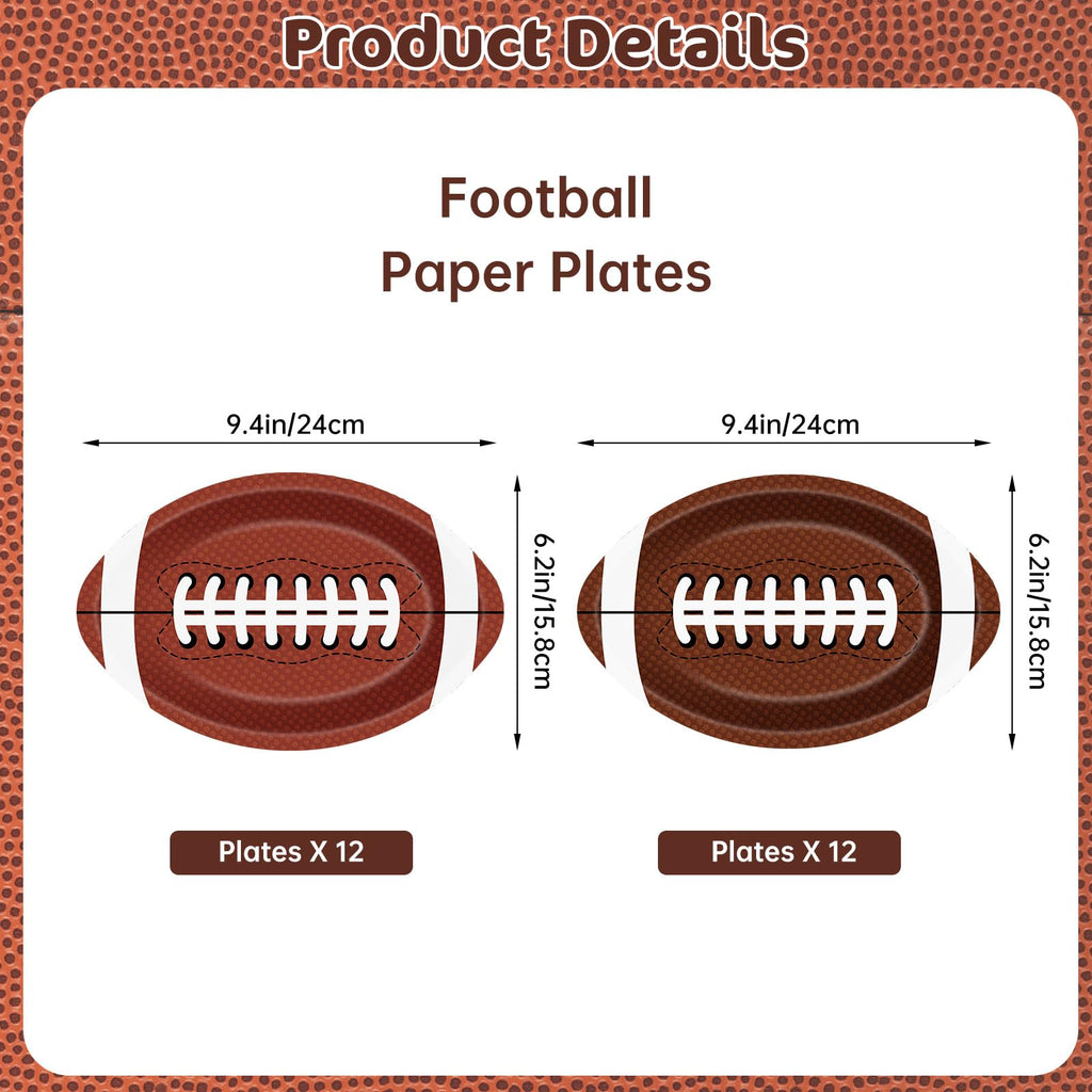 24 Pcs Football Plates - Rugby Shape Design Paper Plate, Disposable Dinner Dessert Paper Plates Tableware Set for Football Party Supplies Birthday Game day Tailgate Party Decorations Table Decor