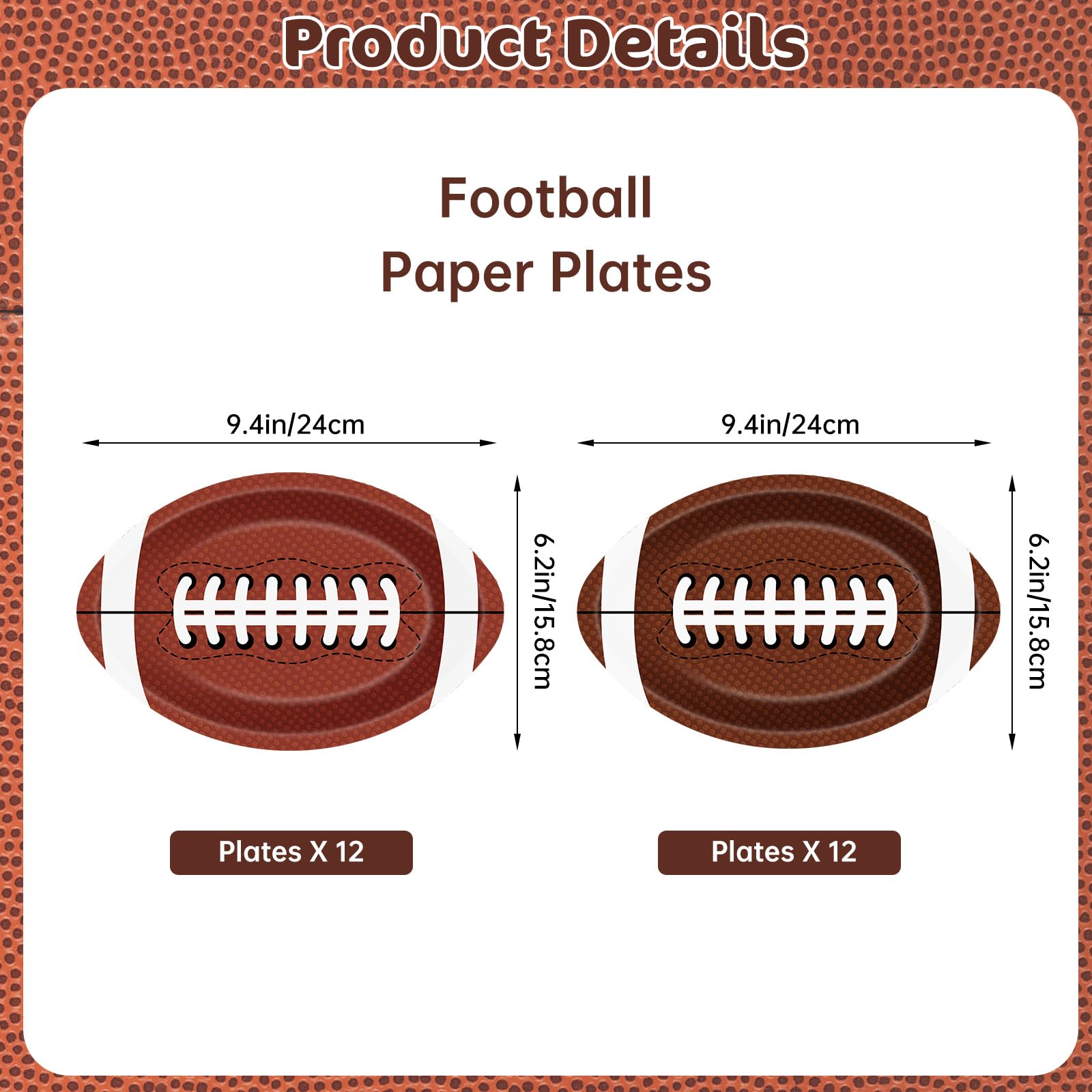 24 Pcs Football Plates - Rugby Shape Design Paper Plate, Disposable Dinner Dessert Paper Plates Tableware Set for Football Party Supplies Birthday Game day Tailgate Party Decorations Table Decor